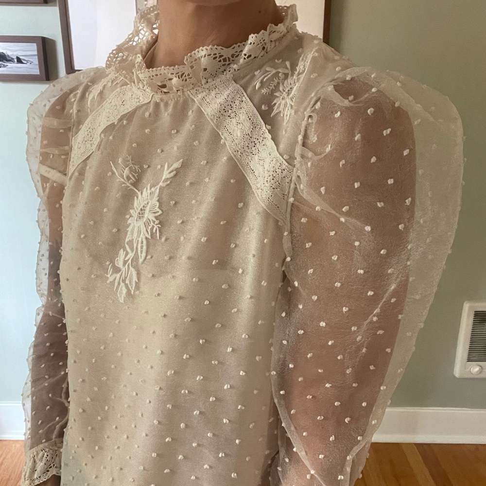 Zara Sheer Blouse with Front Lining - Cream